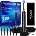 MySmile UC605 Electric Toothbrush for Adults, Rechargeable Sonic Electronic Toothbrush with 6 Brush Heads and Travel Case, 2 Mins 5 Modes Smart Timer, 48000VPM (Black)