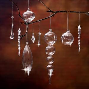 Syhood 24 Pcs Christmas Crystal Glass Ornaments Clear Vintage Acrylic Hanging Ornaments Christmas Drop Icicle Teardrop Ball Decorations for Xmas Tree Winter Party Supplies, 15 Style Assorted Size