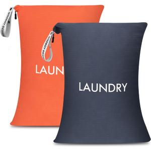 WiseBoy 2 Pack Laundry Bags, Travel Laundry Bag for Dirty Clothes, Washable Nylon Wet Dry Bag, Swimming Yoga Bathing Suit Workout Wet Dry Bags (Navy Blue/Orange)