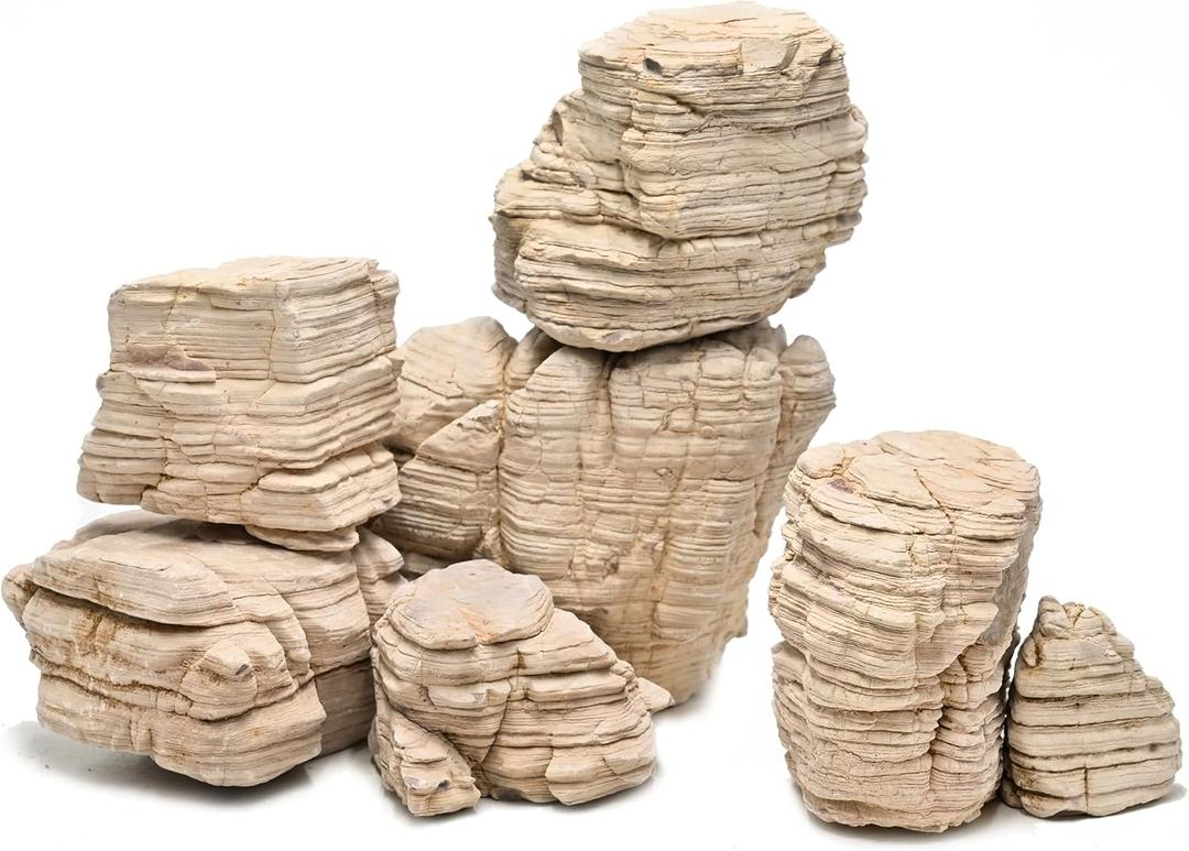 Natural Aquarium Rocks PH Neutral Stone 2-7inch Fish Rocks 10lb Pagoda Rocks for Aquariums, Landscaping Model,Tank Decoration,Amphibian Enclosures-6-7Pcs