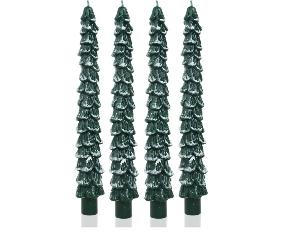 Christmas Tree Taper Candle Green Candlestick Unscented Candle for Christmas Table Decor,Winter Centerpieces,Advent Displays,Seasonal Home Decor，Set of 6 ,10inch,Green with Silver Trim