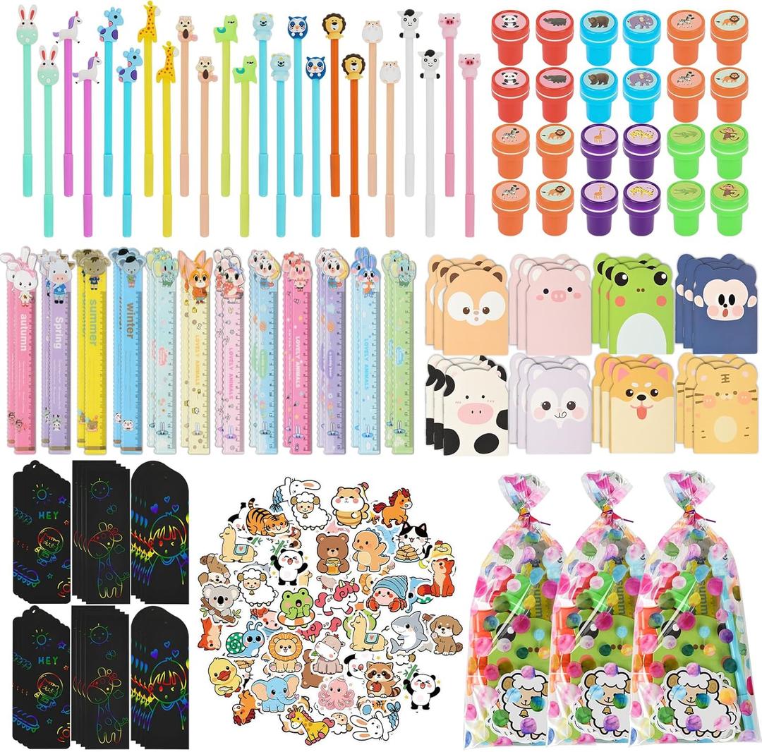 24 pack Cute Stationery Classroom Rewards, With Pencils Rulers Erasers Sticky Notes For Birthday Gifts Goodie Bags Classroom games Rewards School Office Supplies