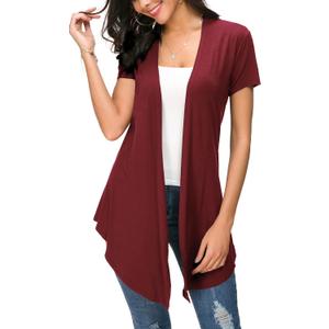 Urban CoCo Womens Open Front Short Sleeve Cardigans for Women Lightweight Summer Drape Cardigan Vest (Large, Wine Red)
