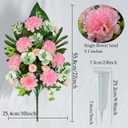 Artificial Cemetery Flowers, Artificial Bulbous Chrysanthemum Flowers Bouquet with Vase for Cemetery Grave Decoration, Set of 2 (Pink)