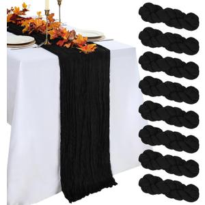 8 Pack Table Runner Black Cheesecloth 10ft Boho Gauze Fabric 120 Inch Cheese Cloth Table Runner Rustic Sheer for Romantic Wedding Decor Baby Shower Party Table Centerpiece Decoration