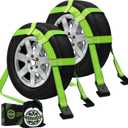 STARLEAPARTS Tow Dolly Straps with Reflective, 2 Pack Tow Dolly Basket Straps with Flat Hook, Car Dolly Strap, 10,000 lbs Breaking Strength, Tire Bonnet with Carrying Bag Fits Most 14"-17" Tires