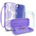TIKOdirect Carrying Case for Switch lite, Shockproof Portable Travel Bag with Glitter Galaxy cover, Screen Protectors and Cute Leaf Thumb Grips Caps, Purple