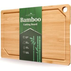Kitsure Bamboo Cutting Board - Multi-Sizes Wooden Cutting Boards for Kitchen, Convenient Kitchen Essentials with Deep Juice Grooves Cutting Board for Chopping & Serving, Large, Natural