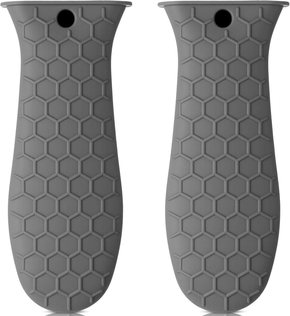 Patelai 2pcs Silicone Handle Cover for Cast Iron Skillet Kitchen Silicone Handles for Pots and Pans Non-Slip Pot Holder Sleeve for Fry Pan Griddles Metal Aluminum Cookware (Gray)