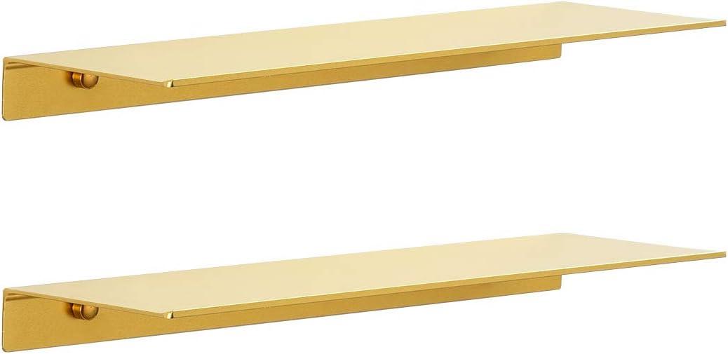 Modern Floating Shelf Wall Mounted Heavy Duty for Living Room Bedroom Bathroom, 12 Inch, Gold, 2 Pack