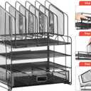 Marbrasse Desk Organizer with Drawer, 4-Tier Mesh File Organizer with 5 Vertical File Holders and 2 Pen Holders, Multifunction Desktop Organizer,Desk Organizers and Accessories for Home Office