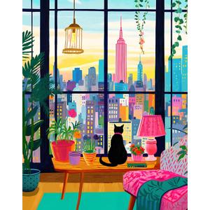 Puzzle for Adults 1000 Pieces, Cat in New York, Colorful Relaxing Jigsaw Puzzle, Mate Finish, Poster Included 1000 piece Puzzle for Adults, Stress Relief Art Puzzle.