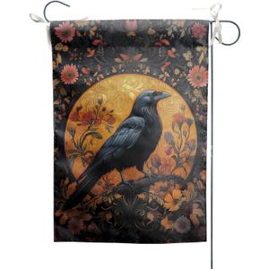 2 x Giwawa Crow Garden Flag 12x18in, Halloween Gothic Black Bird Colorful Flower Decorative Double Sided Yard Flags, Rustic Boho Floral Seasonal Holiday House Flag for Outside Outdoor Lawn Porch
