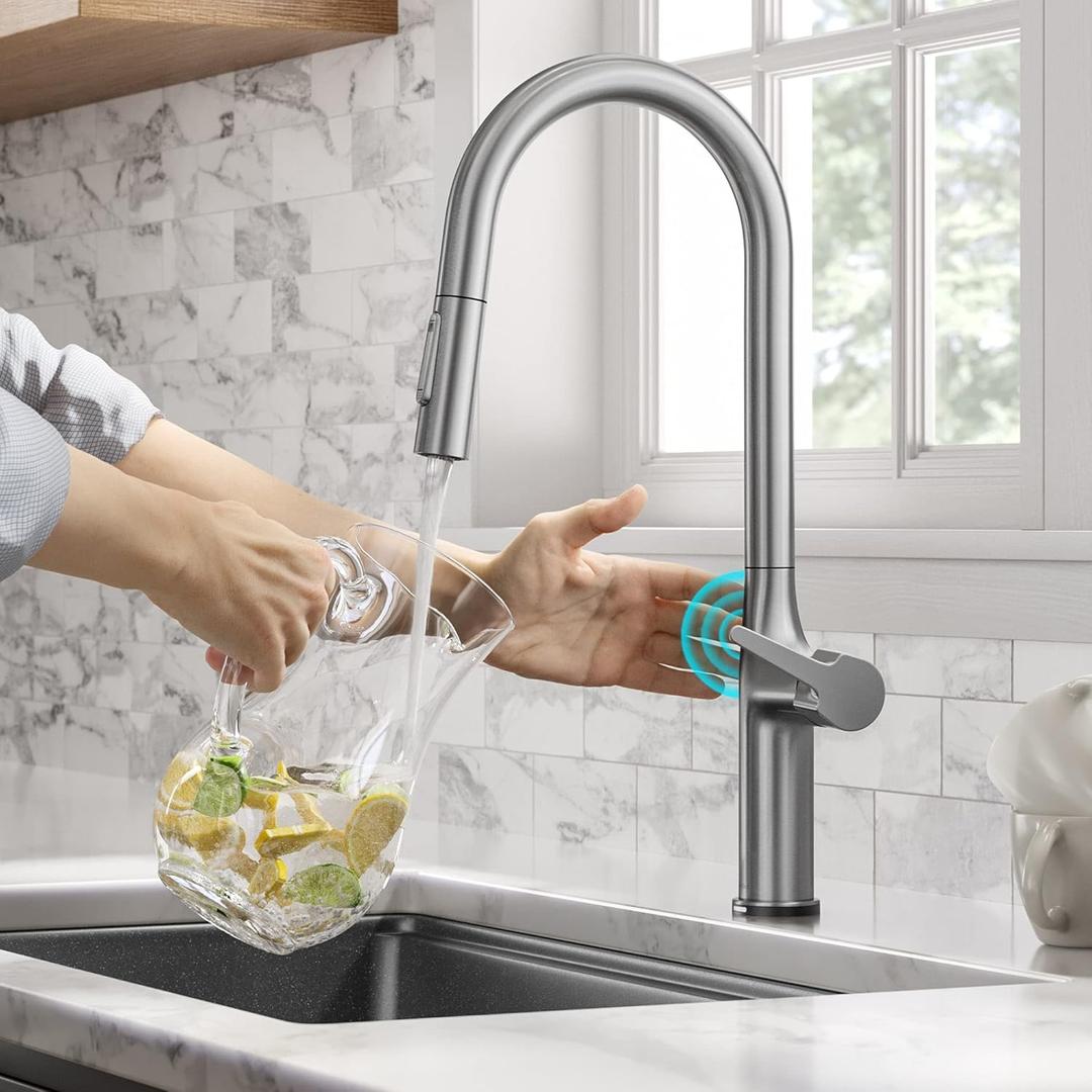 KRAUS Oletto Tall Modern Single-Handle Touch Kitchen Sink Faucet with Pull Down Sprayer in Spot Free Stainless Steel, KTF-3101SFS KRAUS Oletto Tall Modern Single-Handle Touch Kitchen Sink Faucet with Pull Down Sprayer in Spot Free Stainless Steel, KTF-3101SFS