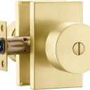 Gold Door Knob Interior, Zinc Alloy Brushed Gold Interior Door Knob Bedroom Bathroom, Heavy Duty Brushed Brass Door Lever, Modern Privacy Doorknob Bulk (1 Pack)