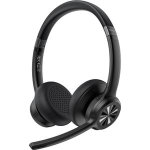 TECKNET Wireless Headset, Bluetooth Headset with AI Noise Cancelling Microphone - Rechargeable Bluetooth V5.2 Headphones, 50H Playtime & Mic Mute, On Ear Headphones for Trucker/Remote Work/Call Center