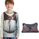 ATAMET Monster costume Halloween kids long sleeved T-shirt front and back printed three piece set, with vest and headband (XXL)