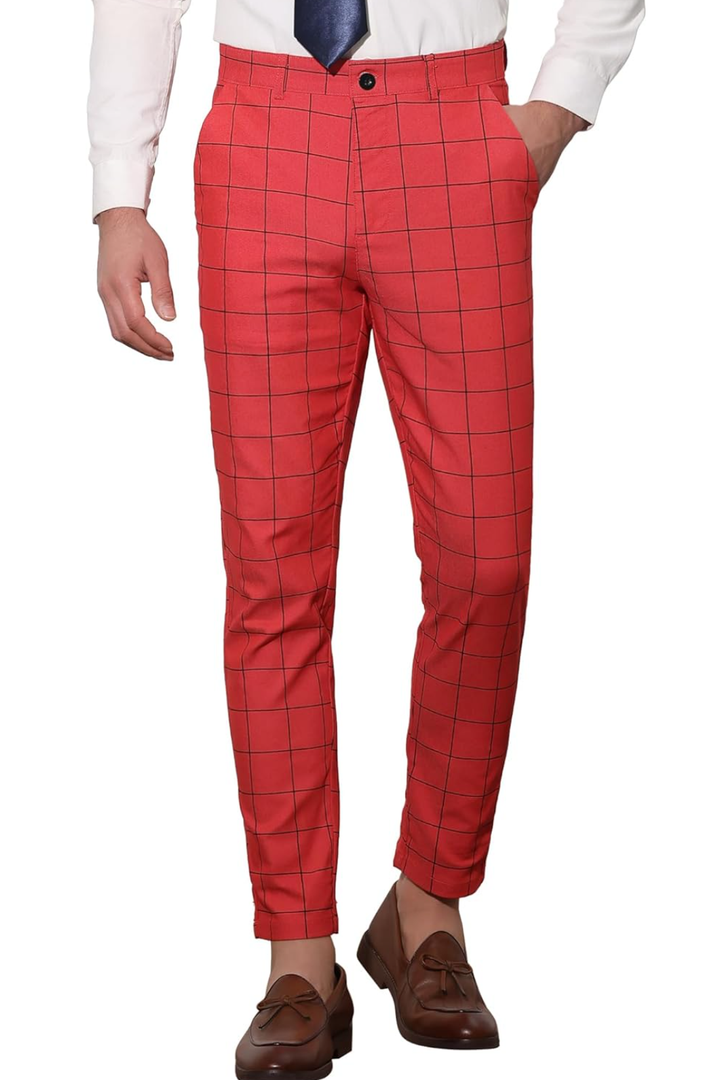 Lars Amadeus Men's Dress Plaid Slim Fit Flat Front Business Pants with Pockets M