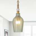 3-Light Pendant Light Vintage Gold Metal E12 Base - Farmhouse Chandelier with Green Glass, Adjustable Ceiling Hanging Lighting Brightens to Kitchen Island, Dining Room, Hallway, Entryway (Greenr-7.1in)