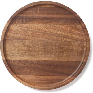 Round Wood Tray, Acacia Wooden Decorative Serving Tray for Coffee Table and Home Decor, Wooden Appetizer Charcuterie Board for Kitchen Countertop (9.8 inch)