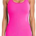 ATTRACO Ribbed Workout Tank Tops for Women with Built in Bra Tight Racerback Scoop Neck Athletic Top (Pink, M)