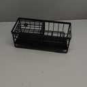 Sinnsally Kitchen Sponge Holder,Sink Caddy Organizer with Brush Holder,Stainless Steel Sink Box Dish Scrubber Holder with Self Drain Tray,Soap Dispenser Storage Accessories for Kitchen Counter(Black)