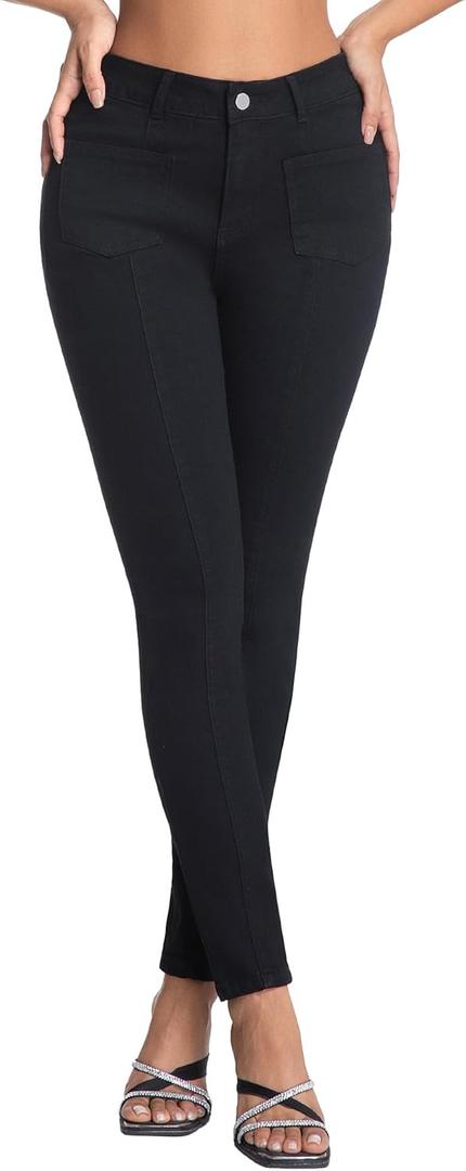 High Waisted Tummy Control Skinny Jeans for Women Stretchy Denim Jeggings with Front Seam (Medium, Black)