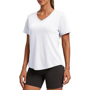 PINSPARK Soft Workout Tops for Women Short Sleeve V Neck Moisture Wicking UPF 50+ Sun Protection Quick Dry Gym Shirts, XL