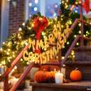 Merry Christmas Banner Golden Metal Christmas Garland Sign with Bows Xmas Retro Style Party Decorations Photo Prop Holiday Decor for Home Office Fireplace Mantle Farmhouse Hanging Wall