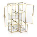 ELLDOO Clear Glass Storage Box with 2 Drawer, Gold Mirrored Jewelry Makeup Display Organizer Case, Decorative Tower Box Storage for Trinket Perfume Lipstick Figure Statue Toy Display