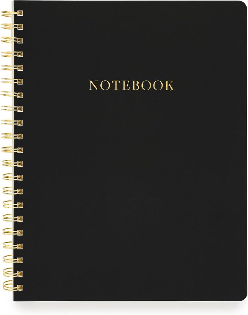 Sugar Paper Large Spiral Notebook, Black Notebook, Spiral Bound, 80 Lined Pages, Foil Details, Note Taking, List Making, Journaling & More, 8.5" x 11"