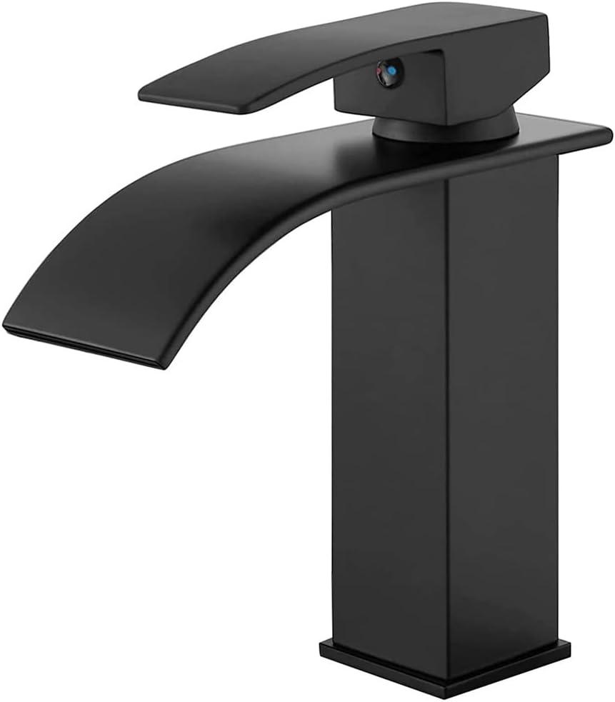 Faucets Elegant Waterfall Bathroom Sink Faucet Single Lever Hole Deck Mount Big Square Spout Mixer Taps Black-short