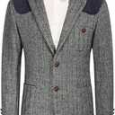 PJ PAUL JONES Mens Herringbone Blazer Vintage Tweed Wool Blend Sport Coat Jacket, Black, XL