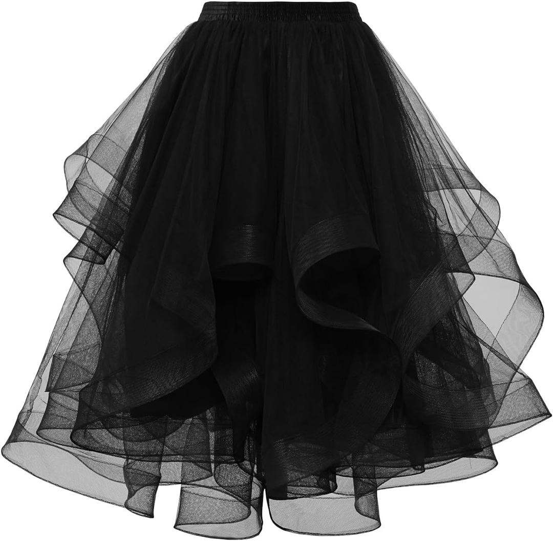 DRESSTELLS Tulle Skirts for Women, A Line Elastic Waist Tiered Layered Puffy Midi Long Halloween Party Tutu Skirt (Medium)