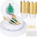 SUT 210PCS Christmas Plastic Plates,Christmas Plates Disposable Party Set For 30 Guests,Christmas Plates and Napkins,Plastic Christmas Plates,Christmas Party Plates,Disposable Christmas Plates.