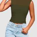 PRETTYGARDEN Women's Summer Sheer Mesh Tank Tops 2025 Trendy Casual Sleeveless Mock Neck Ruched Slim Fitted Going Out Shirts (X-Large, Army Green)