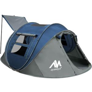 4 Person Pop Up Tents for Camping - AYAMAYA Upgraded Large Size & Skylight & Removable Rainfly & 2 Doors & Waterproof Instant Family Tents, Automatic Easy Up Tent with Poles for Camp, Travel, Beach