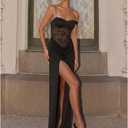 Women's Sexy Lace Maxi Dress High Split Spaghetti Strap Backless Wedding Guest Cocktail Formal Dresses (Black, L)