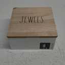Rae Dunn White Jewelry Box with Natural Wood Lid - Wooden Jewelry Organizer Case for Earring, Necklace, Ring, Watch, Keepsake, Small Accessories - Bedroom Decor and Vanity Storage Organizers "Jewels" (White "Jewels")
