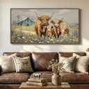 Cuspin Large Highland Cow Wall Art for Living Room, 60x30 In