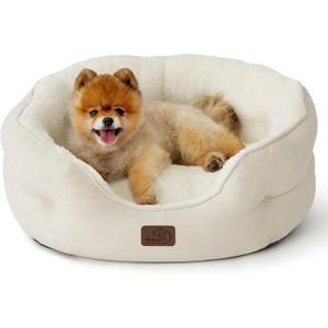 Bedsure Dog Beds for Small Dogs - Round Cat Beds for Indoor Cats, Washable Pet Bed for Puppy and Kitten with Slip-Resistant Bottom, 25 Inches, White (Angelic Ivory)