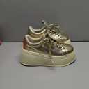 LUCKY STEP Women's Platform Fashion Sneakers Classic Wedge Canvas Casual Low Top Retro Walking Shoes(Gold, 7 US)