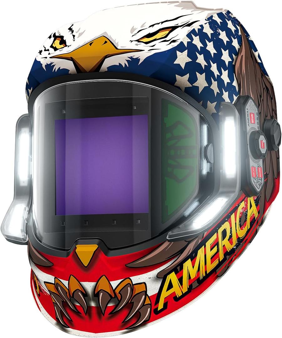 ANDELI Welding Helmet - Panoramic 180 View 3.94"X3.74",True Color Auto Darkening Welding Helmet with Light, 6 Arc Sensor, 4/5-8/9-13 Type-C Charging