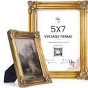 97 Decor Rustic 5x7 Gold Picture Frame- Gold Vintage Frame 5x7, Antique Golden Photo Frames 5 By 7 Picture Frame, Ornate Frames For Tabletop And Wall Hanging