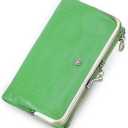 CONTACTS Full Grain Goat Leather Kiss Lock Wallet for Women Vintage Clutch Wallet with Rfid Blocking Zipper Coin Purse (Green)
