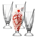 Maxcheck 4 Set 12 oz Milkshake Glass with Long Metal Spoons Clear Ice Cream Soda Glasses Fountain Shoppe Classic Transparent Cup with Long Stainless Steel Spoons for Milk Shake Dessert Ice Cream