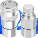 3/4 NPT Flat Face Hydraulic Quick Connect Couplers/Couplings with Dust Caps, The Universal Bobcat Flat Face Quick Connect Fittings with with 1/2" Body ISO 16028 Standard