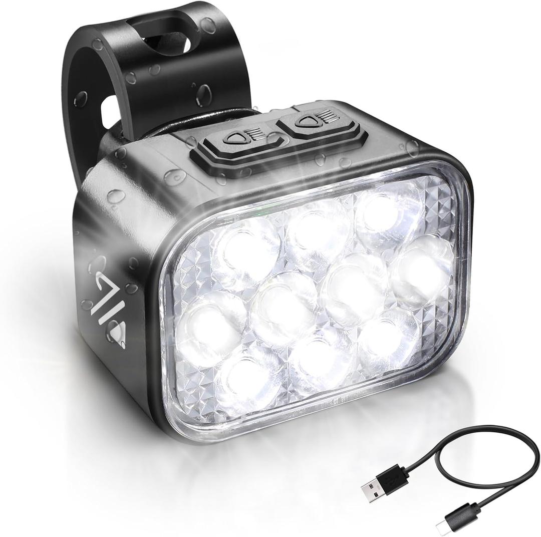 BUCKLOS Bike Lights Front and Back for Night Riding, 10 LED Ultra Bright 8+9 Modes USB Rechargeable Bicycle Headlight and Tail, IPX6 Waterproof 1100mAh Bikes Light Set, 35 Hrs Long Battery Powered