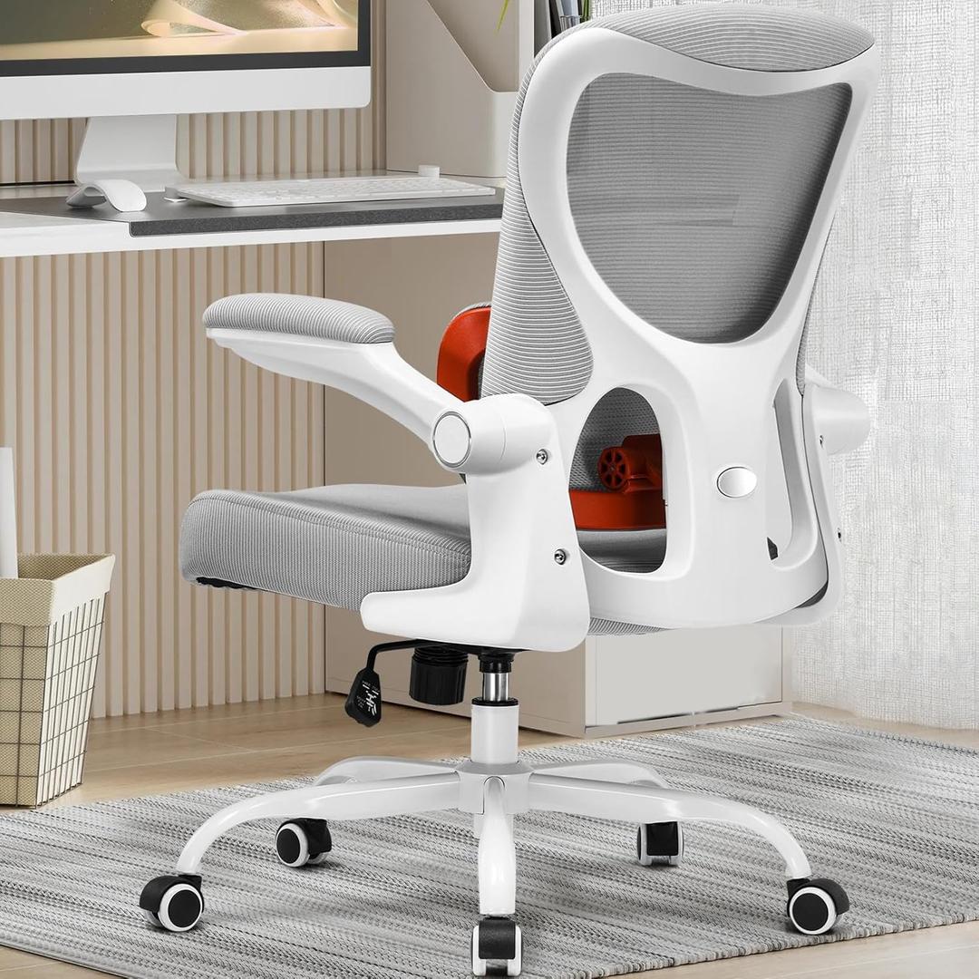 GTRACING Office Chair Ergonomic Desk Chair with 3D Adaptive Lumbar Support, High Back Home Mesh Chair with Flip-Up Arms, Swivel Rolling Computer Seating for Long Desk Work (Gray) (Grey)