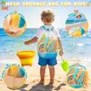 Shemira Collapsible Beach Sand Toys for Kids Toddlers, Collapsible Sand Bucket and Sifter Shovels Set with Mesh Bag, Travel Beach Sandbox Toys for Boys Girls 3 4 5 6 7 8 9 10, Beach Essentials